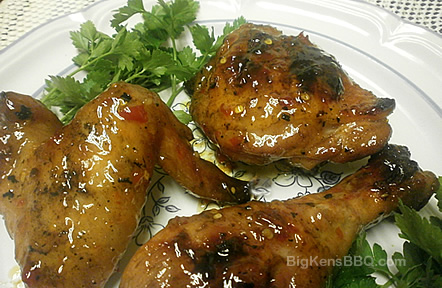 Chicken grilled and then glazed with Thai sweet chili sauce.