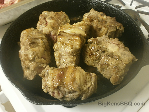Beef Oxtails Searing in Skillet